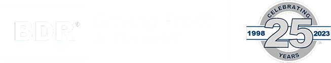 BDR Driving Profit & Growth. Celebrating 25 Years 1998–2023 logo.