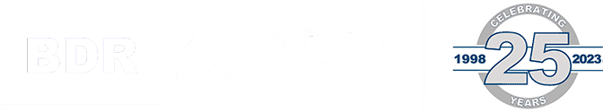 BDR Driving Profit & Growth. Celebrating 25 Years 1998–2023 logo.