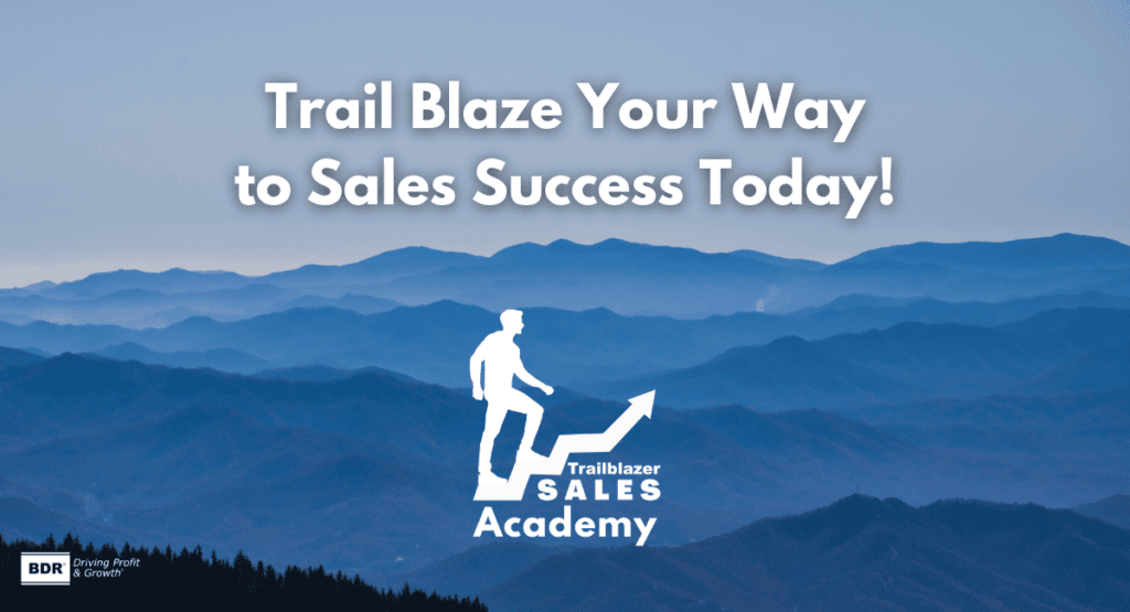 Press Release - 'Trail Blaze Your Way to Sales Success' white text over blue mountains with TBA logo.