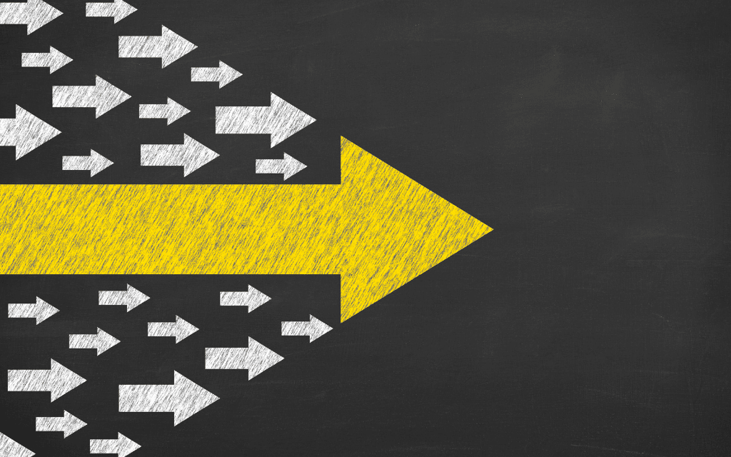 Lead the Way Yellow arrow leading other smaller white arrows to the right