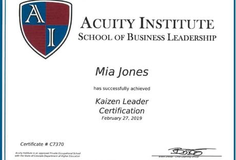 Kaizen Certificate Mia Jones